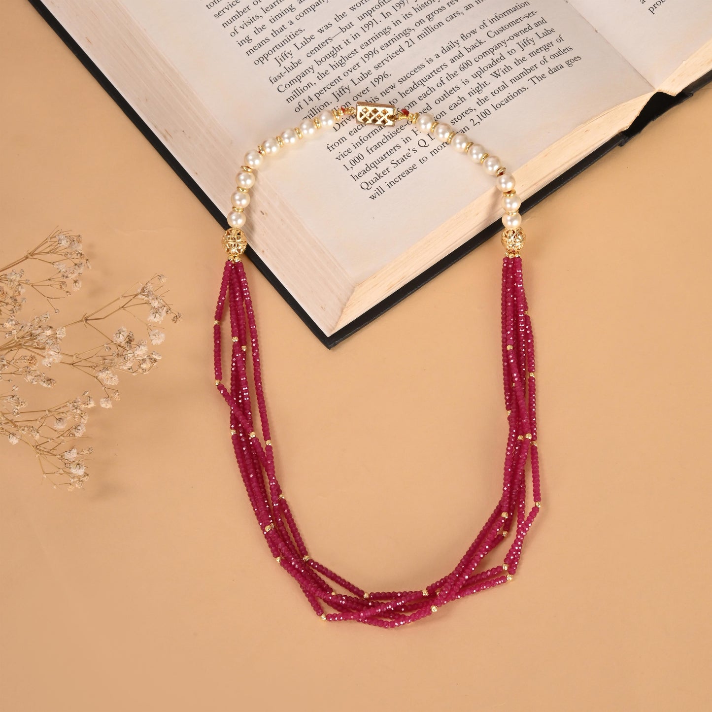 Pearls & Ruby Faceted Necklace
