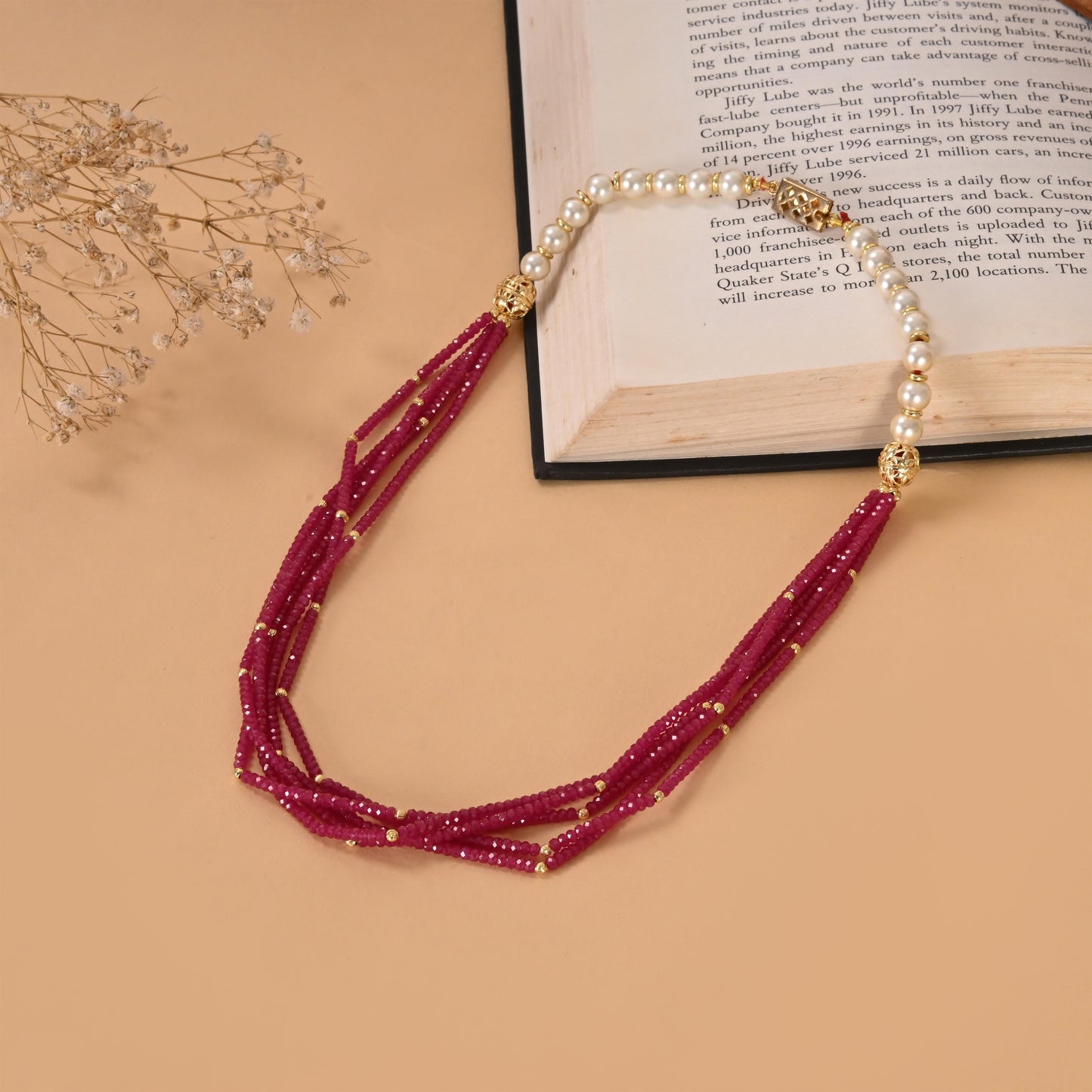 Pearls & Ruby Faceted Necklace