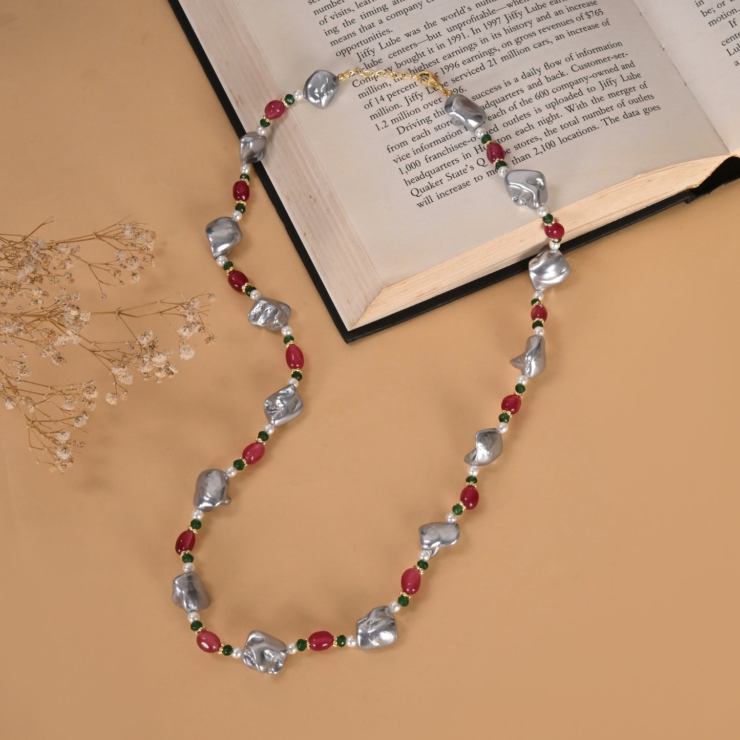 Pearls, Ruby & Emerald Quartz Necklace