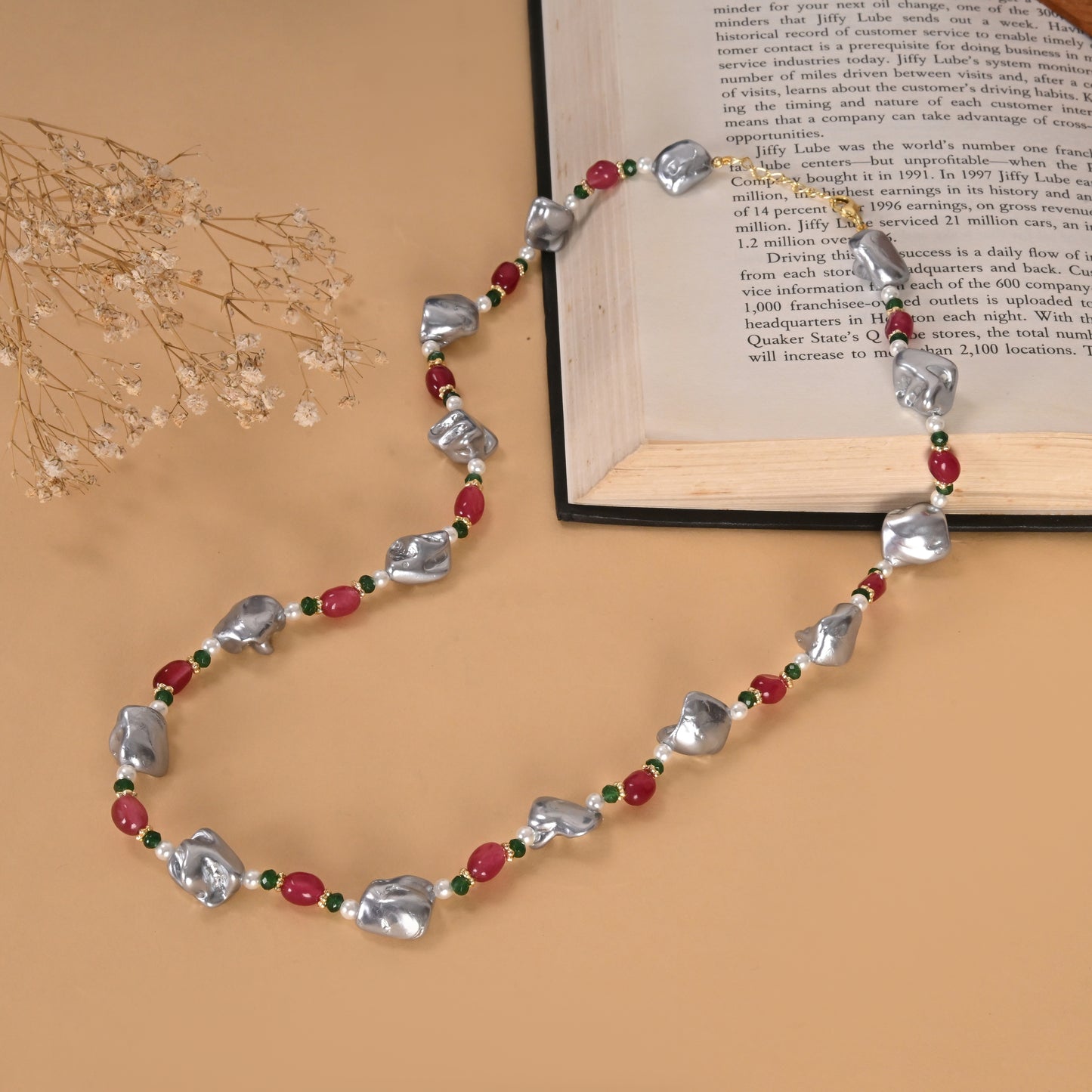 Pearls, Ruby & Emerald Quartz Necklace