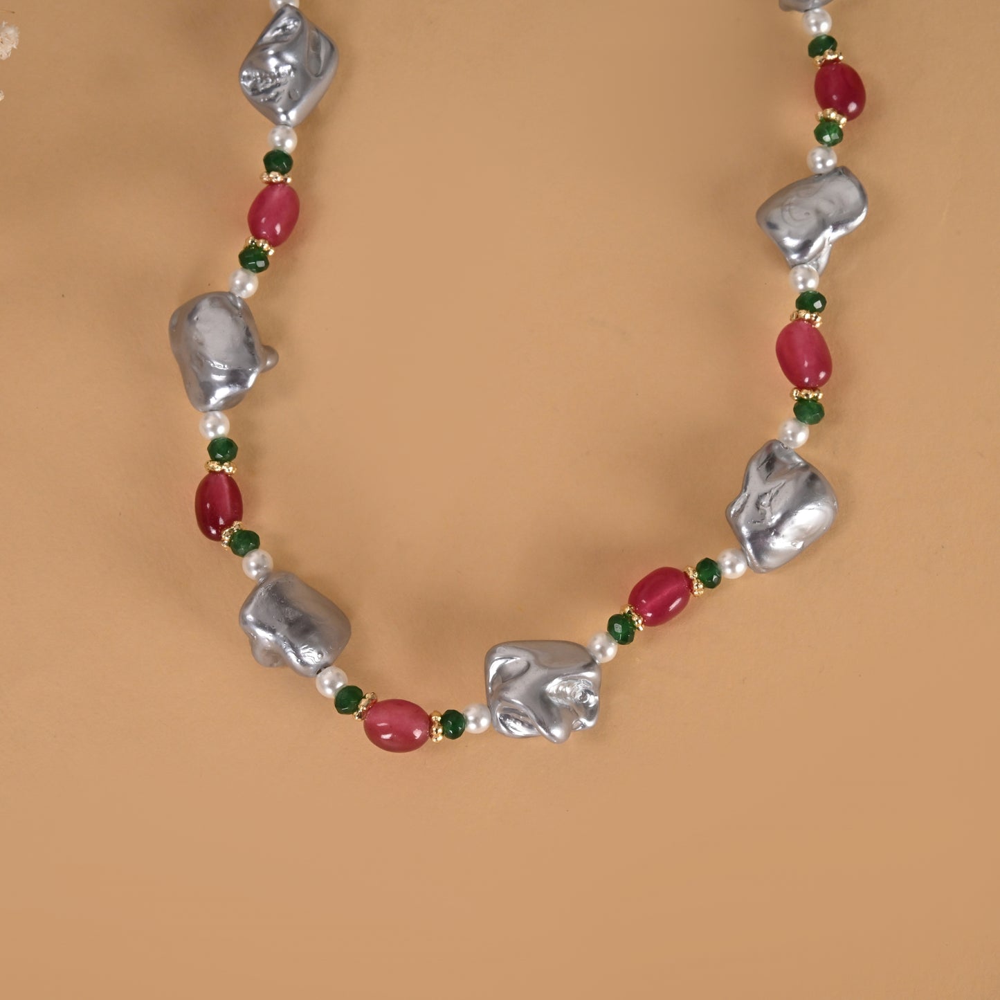 Pearls, Ruby & Emerald Quartz Necklace