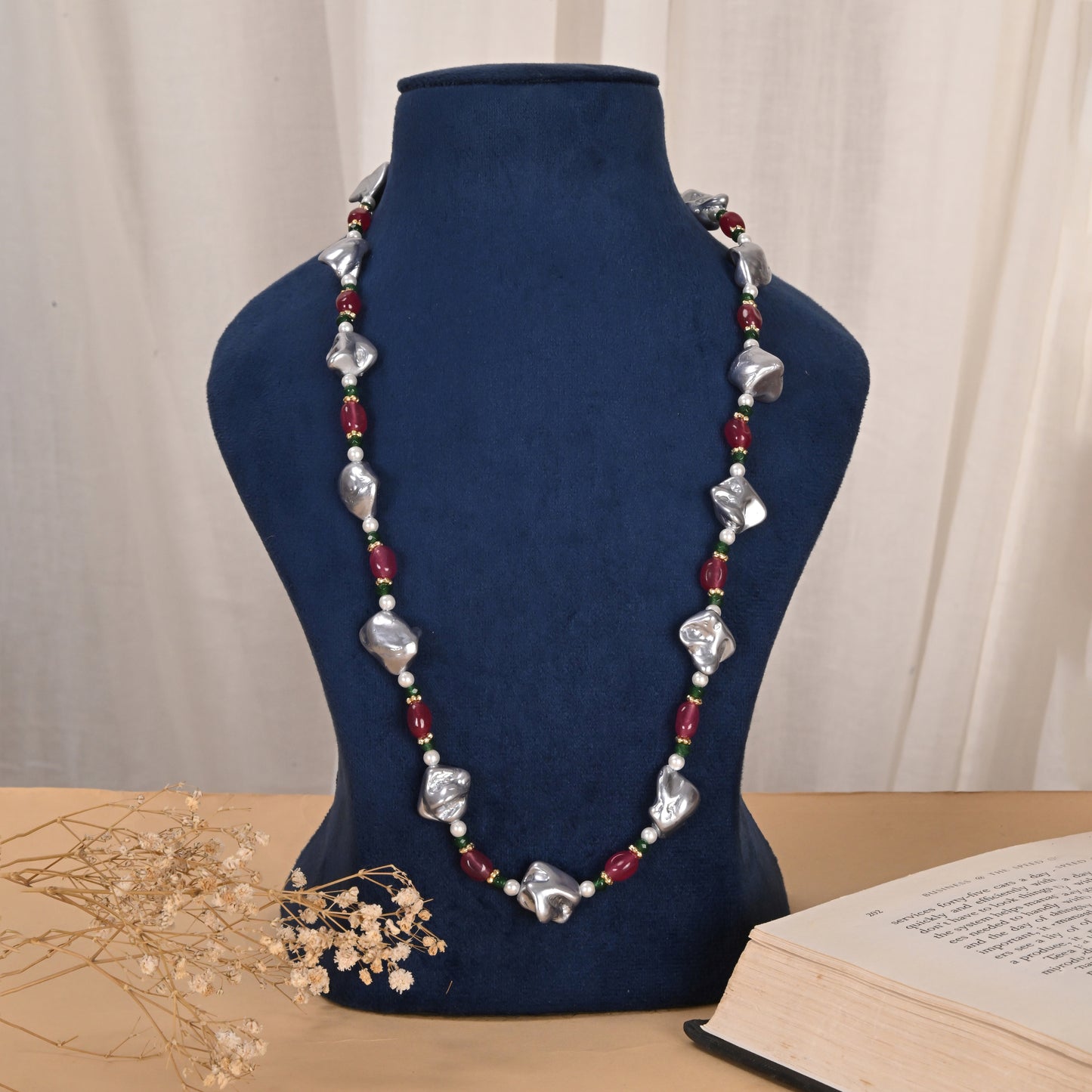 Pearls, Ruby & Emerald Quartz Necklace