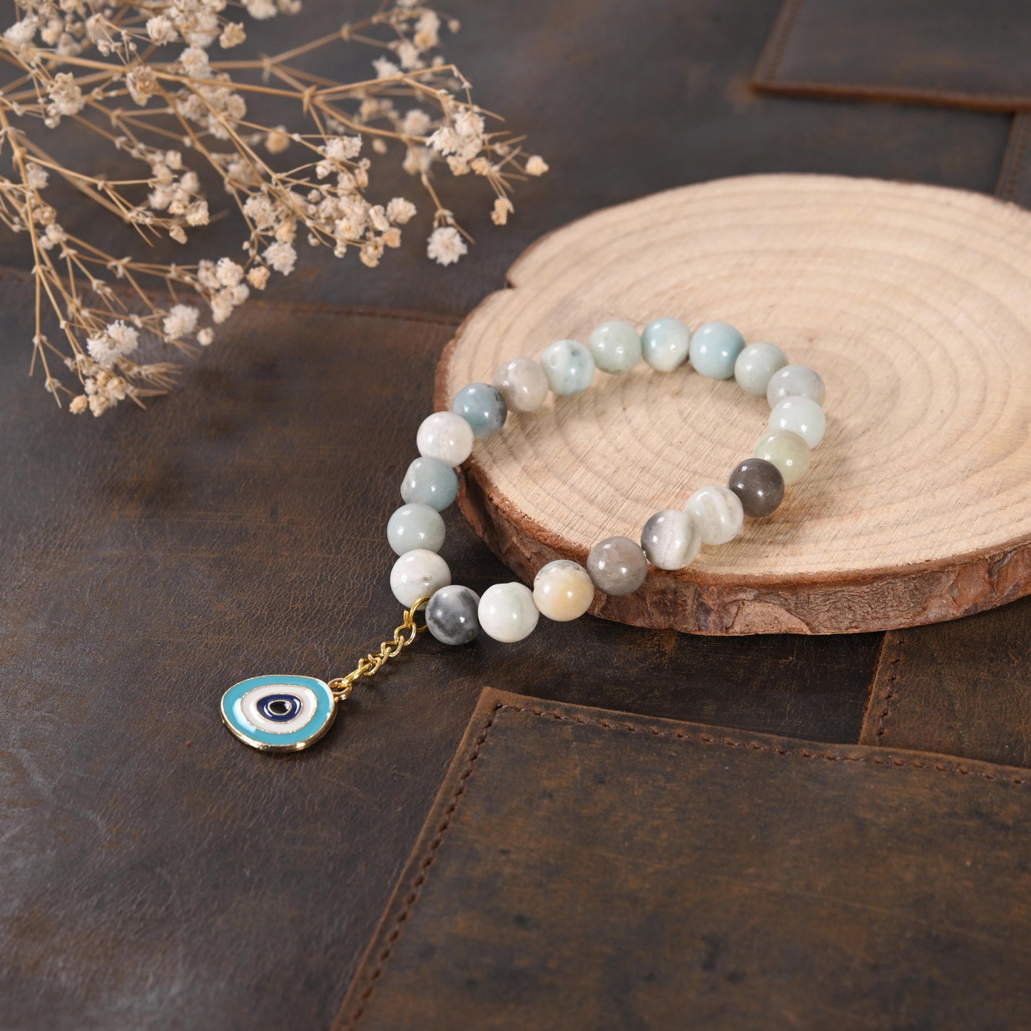 Larimar Bracelet with Evil Eye Enamel Charm