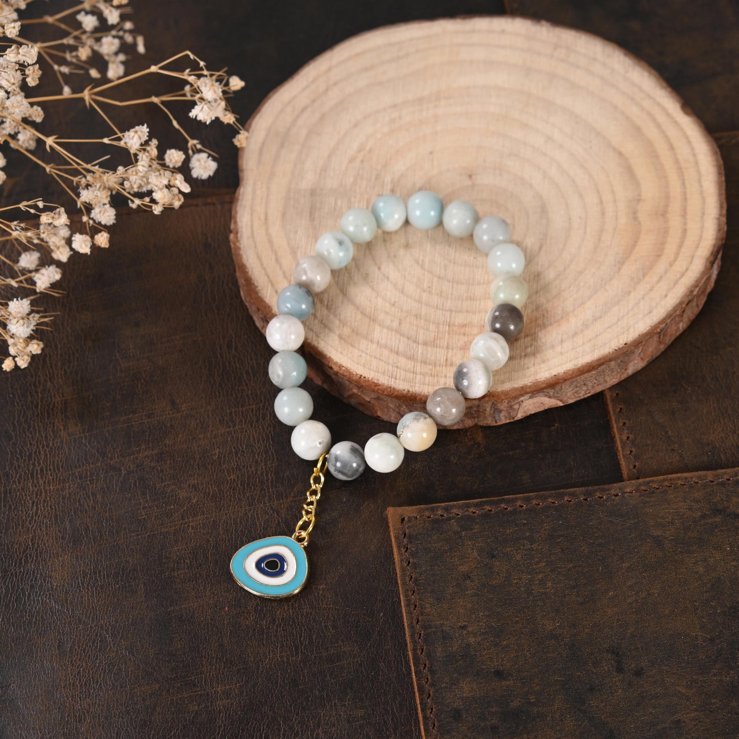 Larimar Bracelet with Evil Eye Enamel Charm