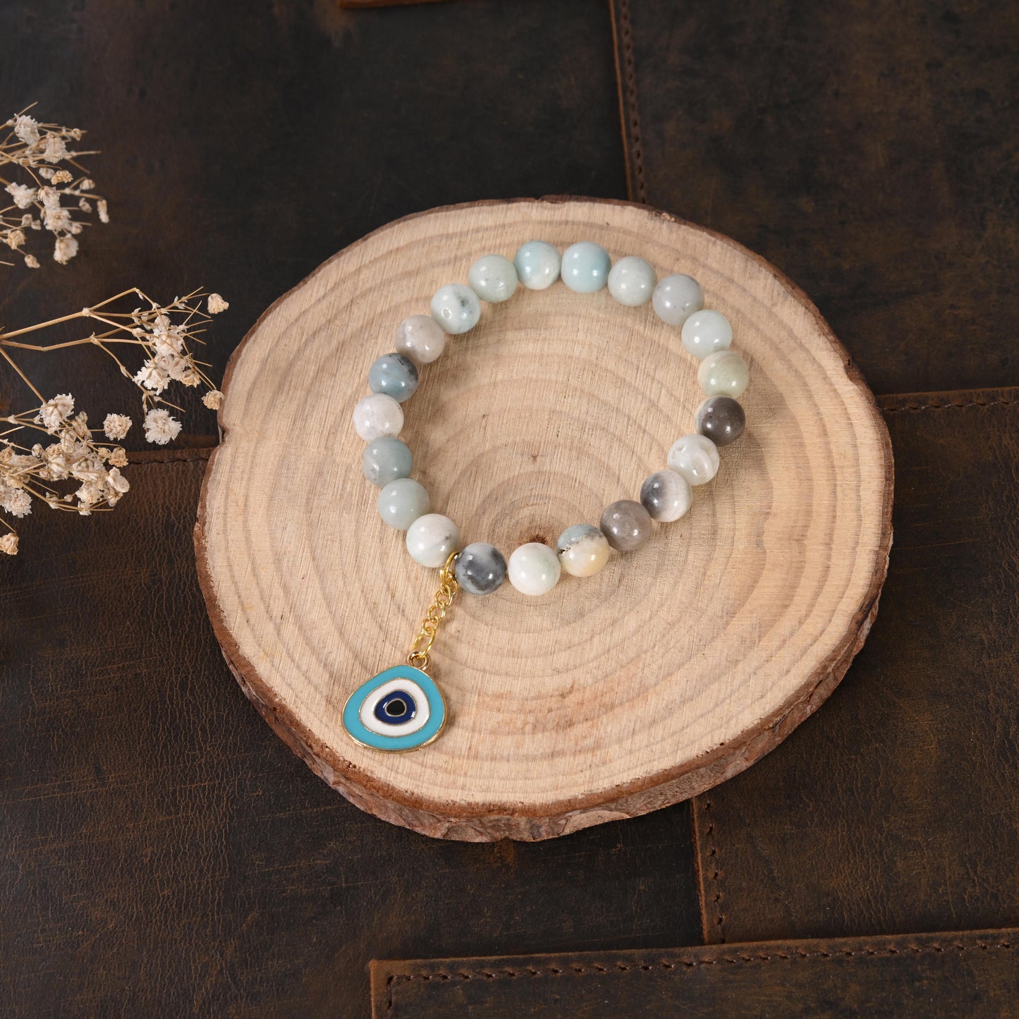 Larimar Bracelet with Evil Eye Enamel Charm